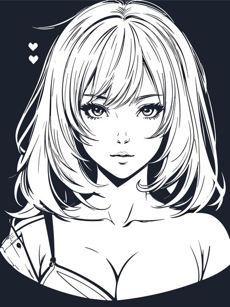 Vector hermosa joven boceto en blanco y negro para colorear anime artstyle ilustración retrato