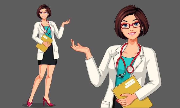 Vector hermosa joven médico con estetoscopio y delantal ilustración