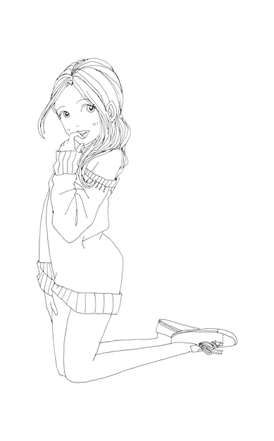 hermosa linda mano dibujada niña adolescente dibujos animados garabato mujer aislada