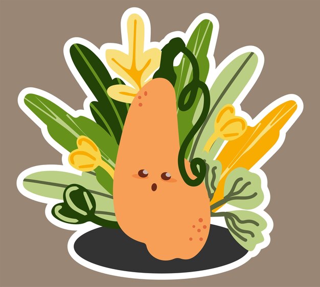 Hermosa linda pegatina de calabaza con elementos botánicos Decoración para celebrar Halloween Silueta vectorial minimalista de una calabaza en un estilo plano