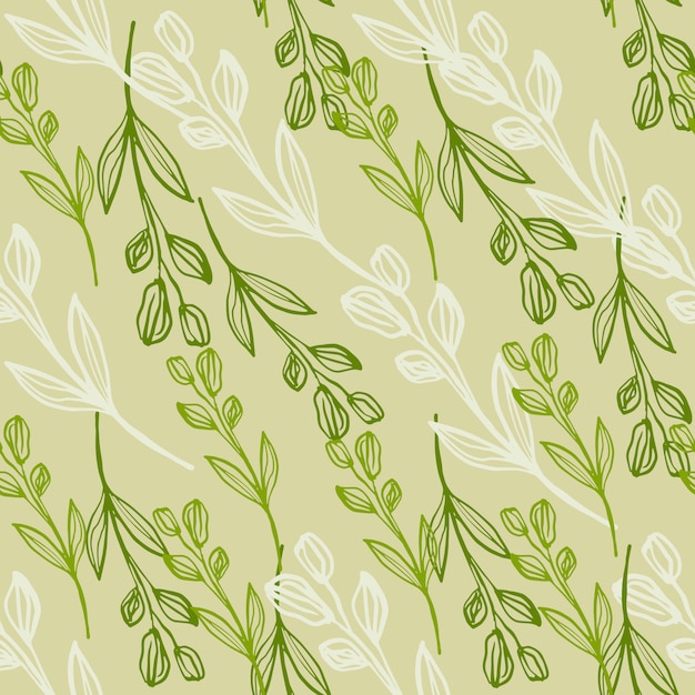 Hermosa línea arte hoja de patrones sin fisuras sobre fondo claro. Creativo papel tapiz botánico floral.