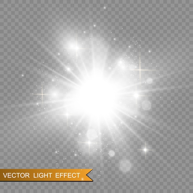Hermosa luz blanca explota con una explosión transparente. Lucero. Brillo transparente del gradiente de brillo, destello brillante.
