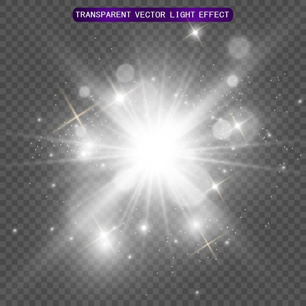 Hermosa luz blanca explota con una explosión transparente. Lucero. Brillo transparente del gradiente de brillo, destello brillante.
