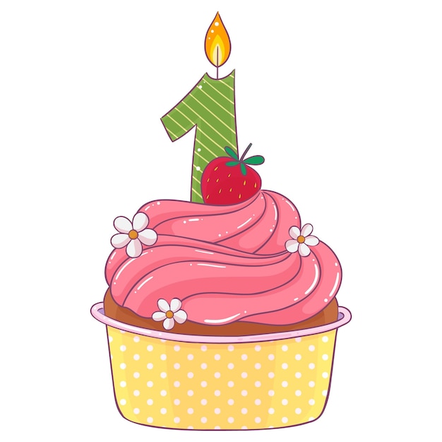 Hermosa magdalena de pastel de cumpleaños con vela