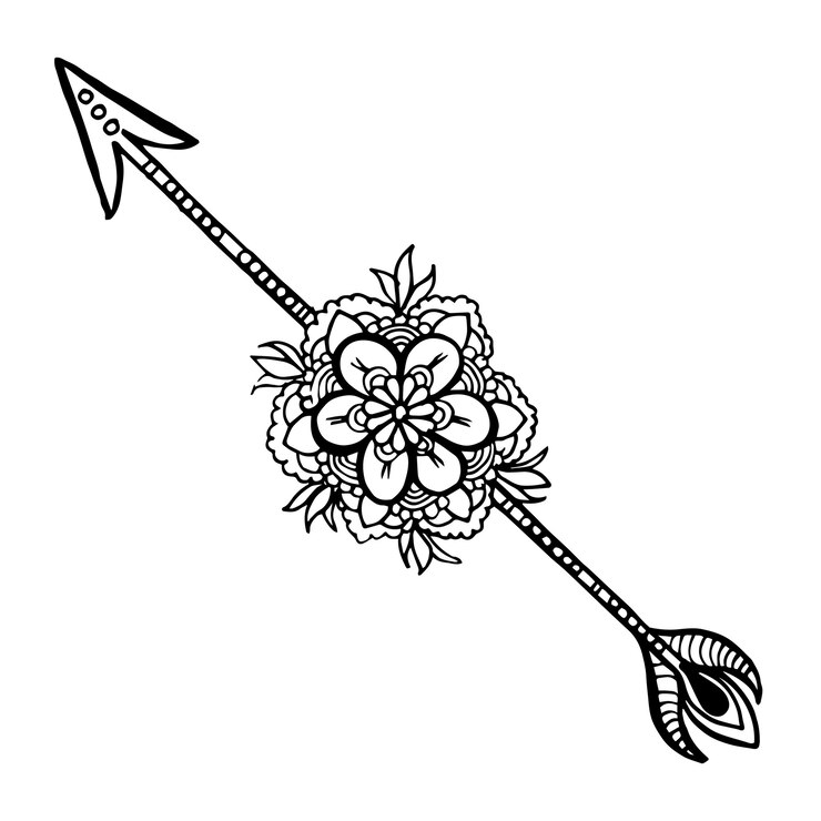 Vector hermosa mano dibujada flechas florales en blanco y negro