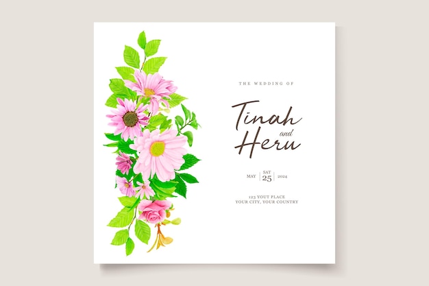 Hermosa mano dibujada plantilla de tarjeta de invitación de boda floral