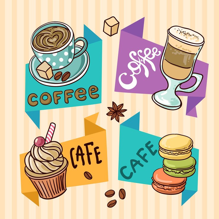 Vector hermosa mano dibujada vector ilustración café y dulces estilo doodle
