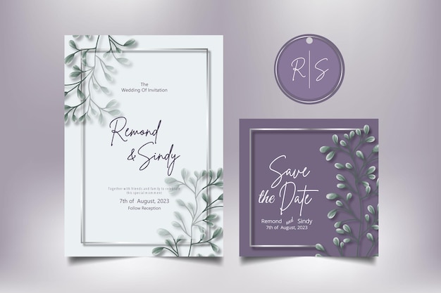 Hermosa mano dibujar floral dejar tarjeta de boda set05