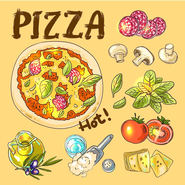 Hermosa mano drwan ilustración vectorial cocinar pizza para su diseño