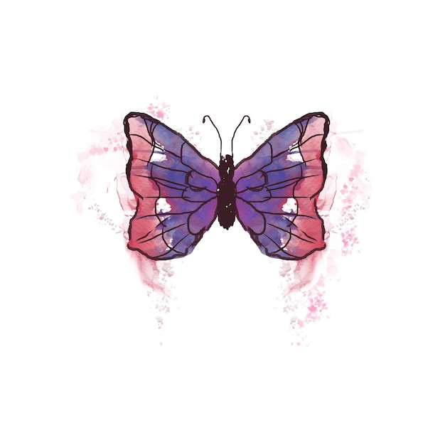 Vector hermosa mariposa acuarela aislado en blanco