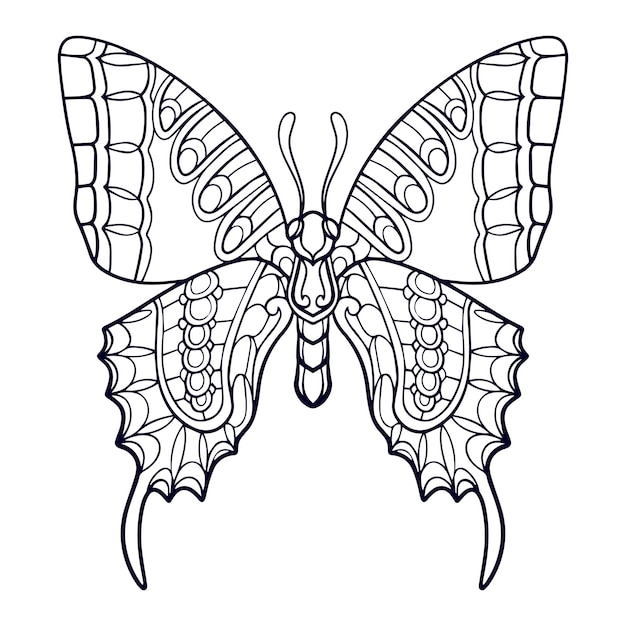 Hermosa mariposa mandala artes aislado sobre fondo blanco.