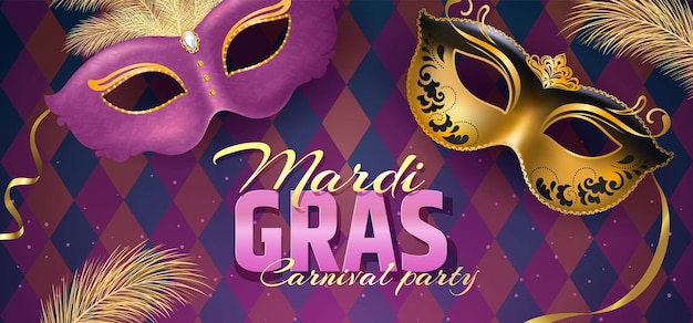 Hermosa máscara veneciana plantilla de tarjeta de invitación para la fiesta de Carnaval de Mardi Gras