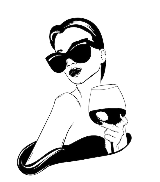 Vector hermosa mujer con copa de vino