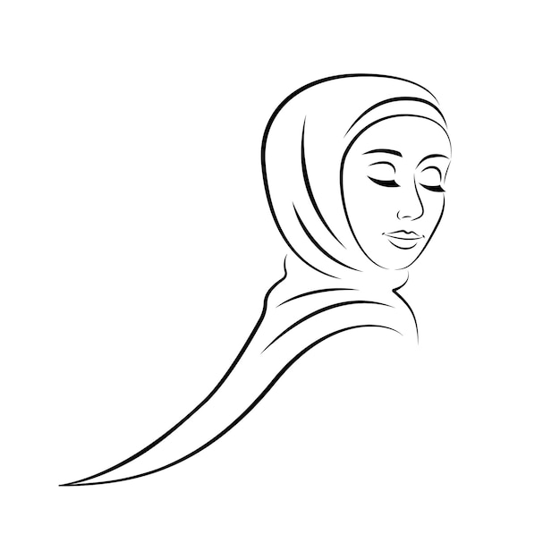 Hermosa mujer en dibujo de arte de línea hijab