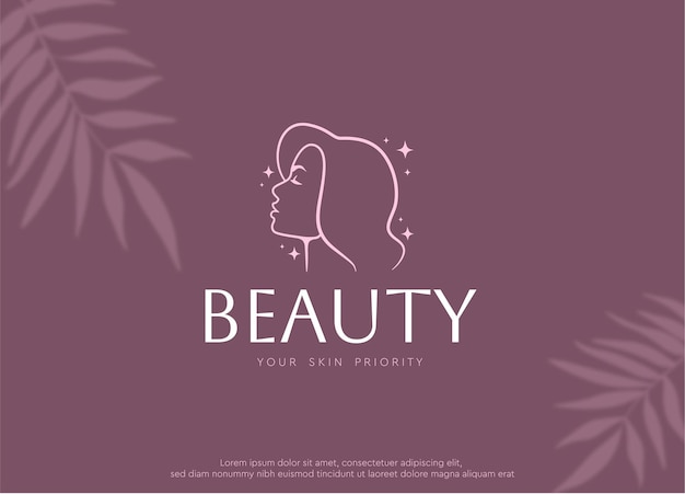 Hermosa mujer enfrenta un logotipo minimalista para salón spa o logotipo cosmético