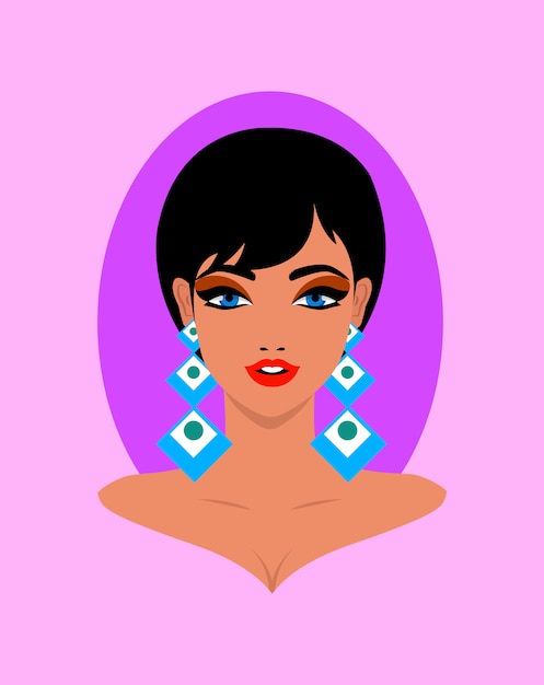 Vector hermosa mujer étnica con grandes pendientes retrato