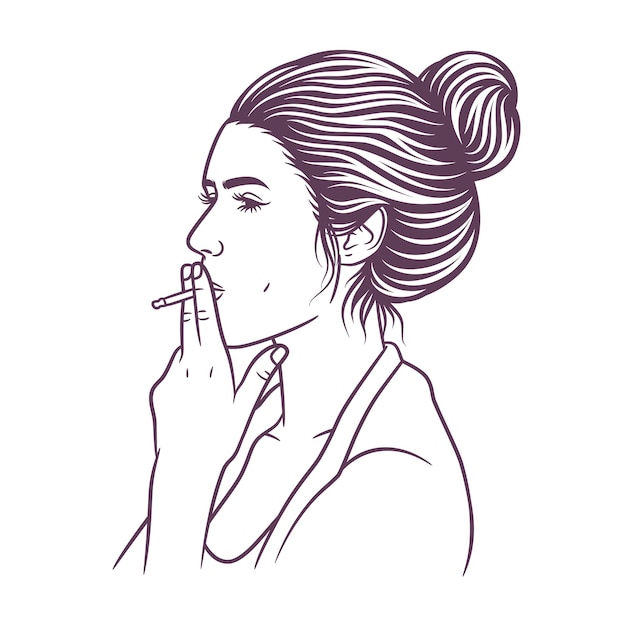 Hermosa mujer fumando una ilustración de vector de cigarrillo, mujer sostiene un cigarrillo