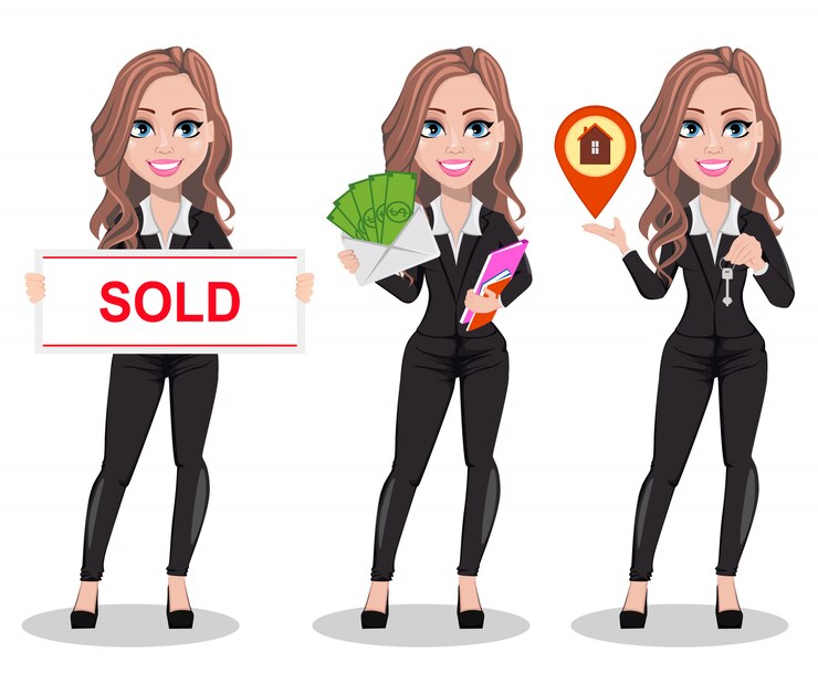 Vector hermosa mujer inmobiliaria. un agente de bienes raíces