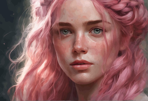 Hermosa mujer joven con cabello rojo y ojos rosados en un fondo oscuro 3 d ilustración hermosa y