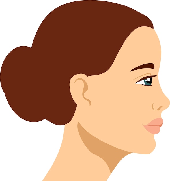 Vector hermosa mujer joven con moño de pelo avatar cara perfil icono vista lateral