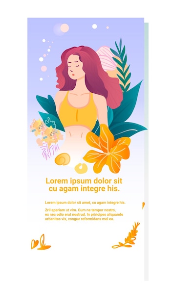 hermosa mujer joven posando en la cámara plantilla de tarjeta del día de la madre retrato copia vertical espacio vector ilustración