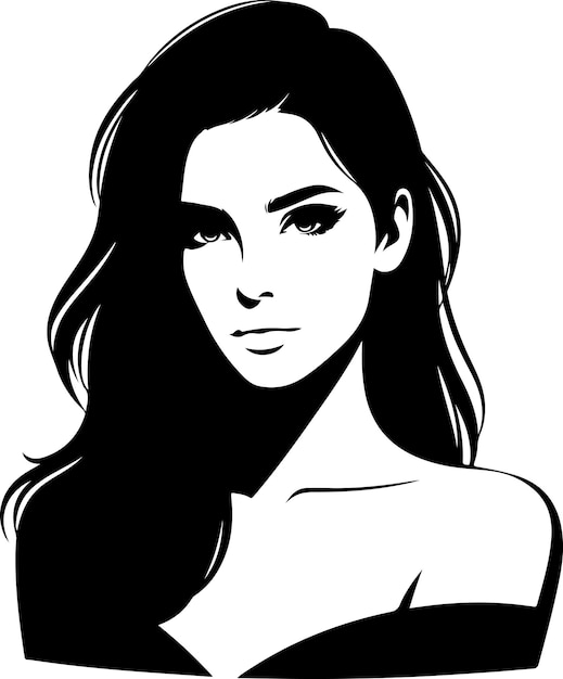 Vector hermosa mujer joven retrato vectorial silueta de color negro silueta color negro 22