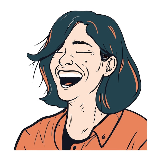 Vector hermosa mujer joven riendo ilustración vectorial en estilo cómic de dibujos animados