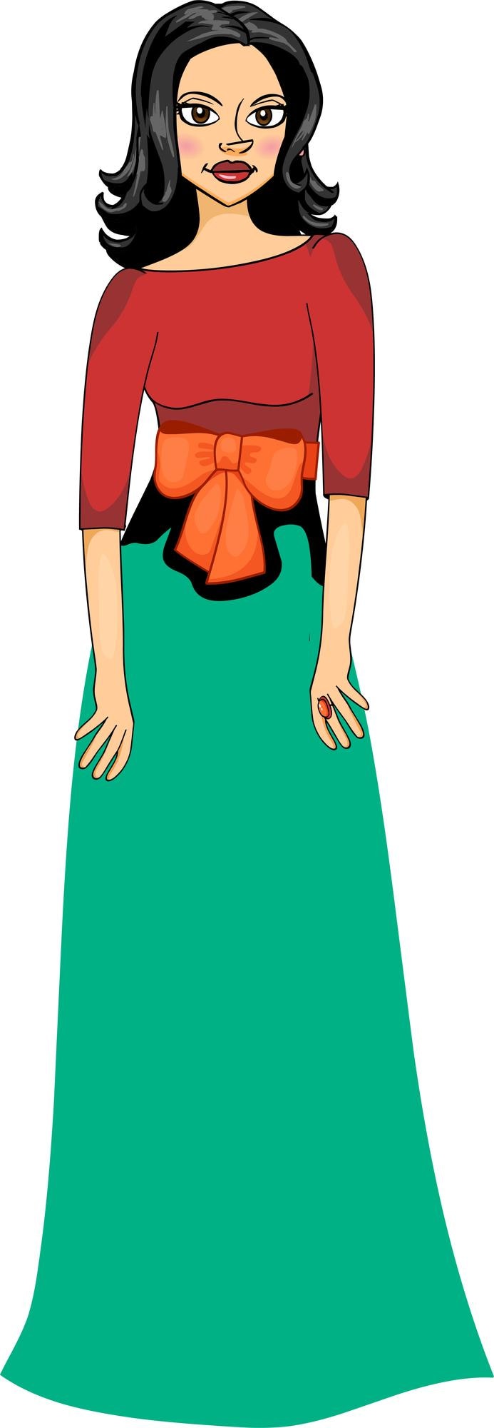Vector hermosa mujer con un largo vestido rosa y verde vector