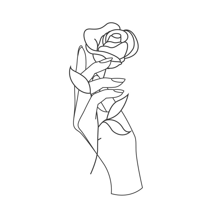 Vector hermosa mujer mano sujetando la flor de rosa aislado sobre fondo blanco.