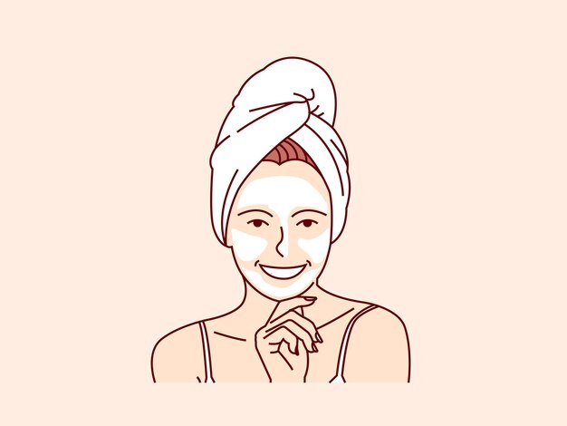 Hermosa Mujer Con Máscara Facial Ilustración