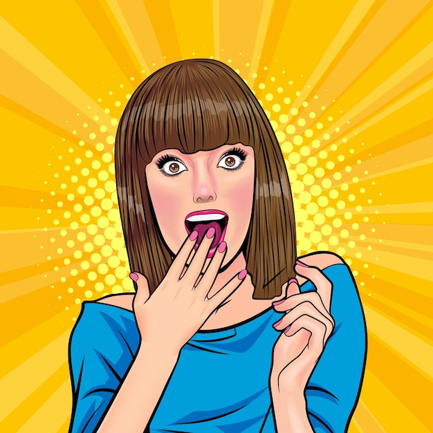 hermosa mujer mirar algo sorprendido Pop Art Comic Style