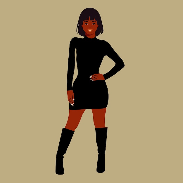 Hermosa mujer negra en un elegante vector de estilo artístico