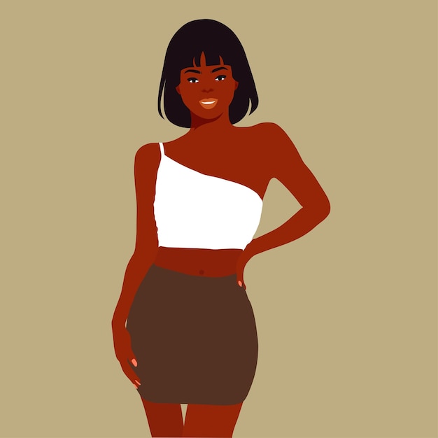 Hermosa mujer negra en un elegante vector de estilo artístico