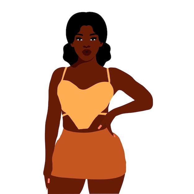 Una hermosa mujer negra en un elegante vector de estilo artístico.