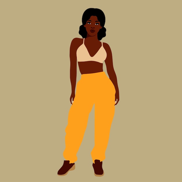 Hermosa mujer negra en un elegante vector de estilo artístico