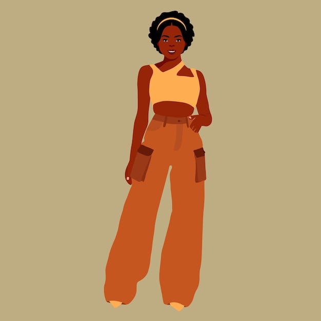Hermosa mujer negra en un elegante vector de estilo artístico