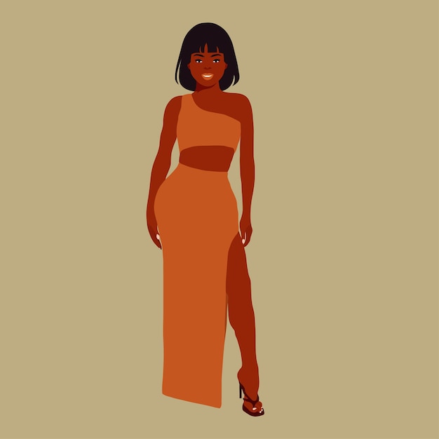 Hermosa mujer negra en un elegante vector de estilo artístico