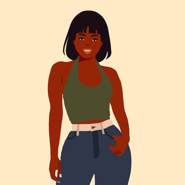 Hermosa mujer negra en un elegante vector de estilo artístico