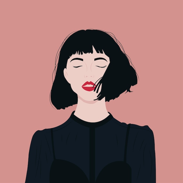 Hermosa mujer con pelo corto estilo diseño plano vector ilustración