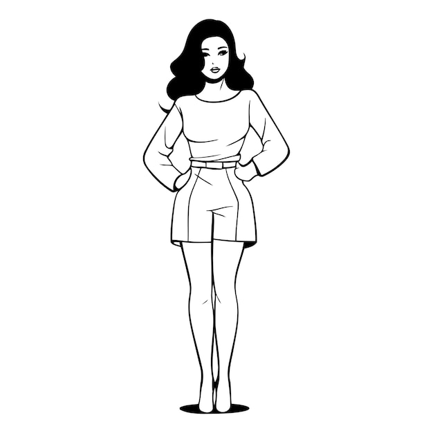 Vector hermosa mujer de pie icono sobre fondo blanco diseño en blanco y negro