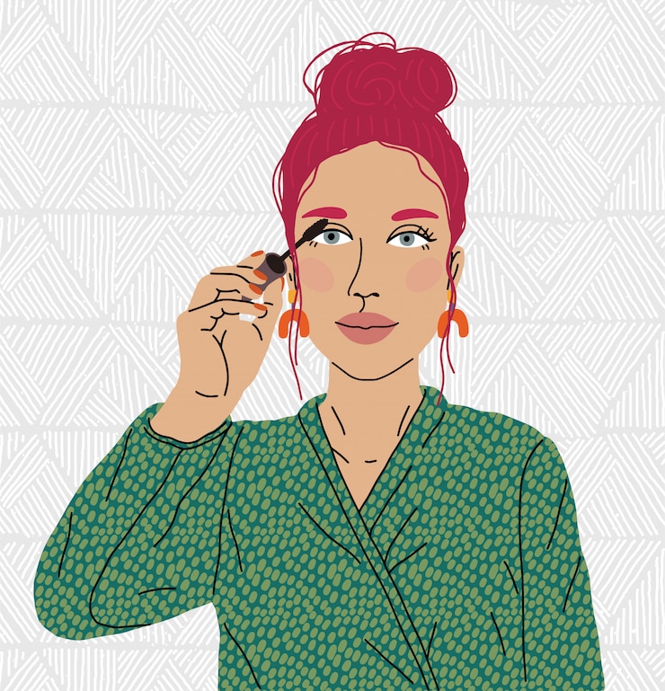 Vector hermosa mujer pintura ojo. maquillaje, blogger de maquillaje.