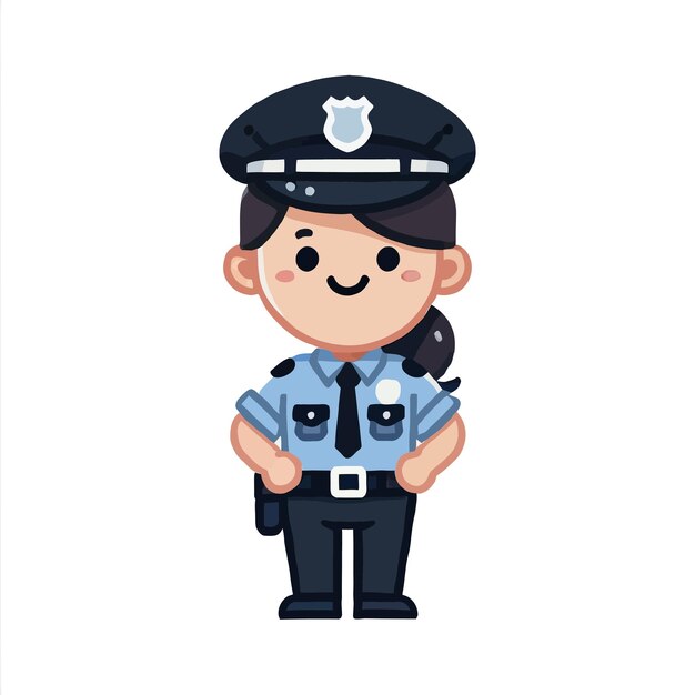 hermosa mujer policía de dibujos animados en fondo blanco