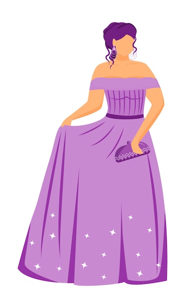 Vector hermosa mujer con vestido de noche de carácter vectorial de color semiplano