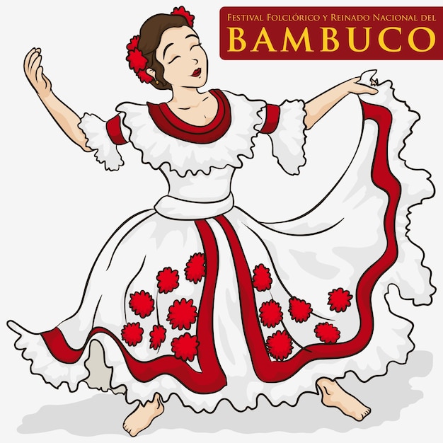 Vector hermosa mujer vistiendo un vestido tradicional colombiano para bailar bambuco