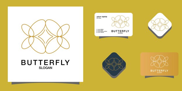 Hermosa naturaleza insecto volador monoline diseño mariposa logo con plantilla plana minimalista Premium