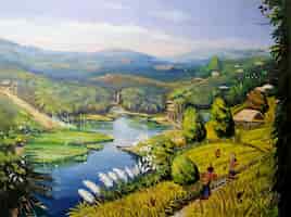 Vector hermosa naturaleza montaña vista paisaje pintura ilustración