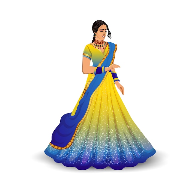 Vector hermosa niña india en ropa tradicional