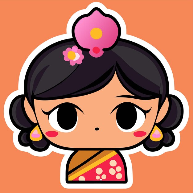 Vector hermosa novia india sari retrato dibujado a mano dibujos animados pegatina icono concepto aislado ilustración