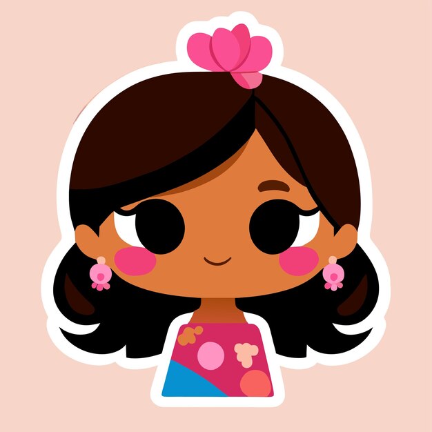 Vector hermosa novia india sari retrato dibujado a mano dibujos animados pegatina icono concepto aislado ilustración