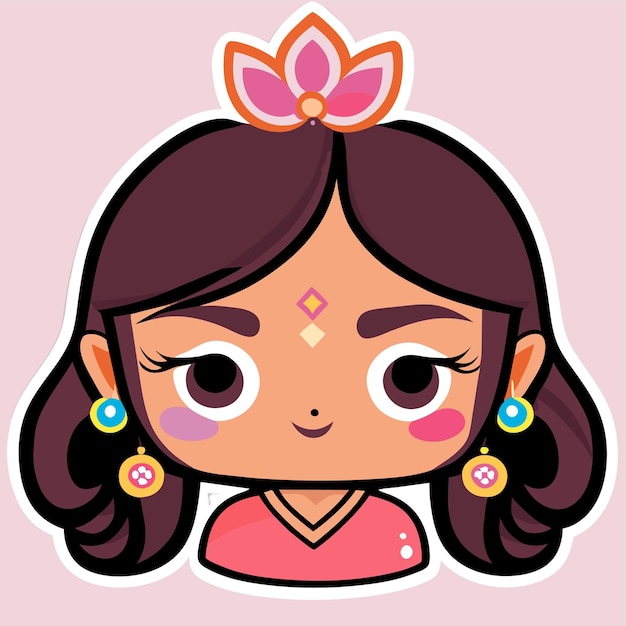 Vector hermosa novia india sari retrato dibujado a mano dibujos animados pegatina icono concepto aislado ilustración